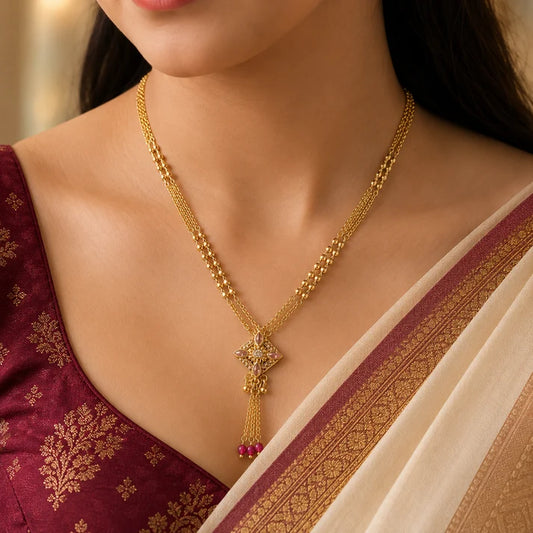 Gold Plated Traditional Pendant Necklace for Women