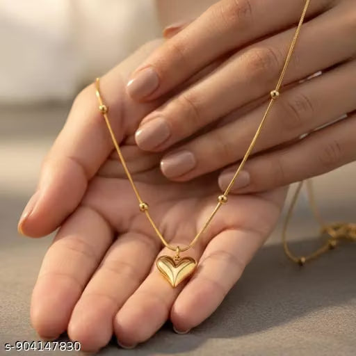 Fancy Gold Plated Heart Shep Pendent And Golden Chain