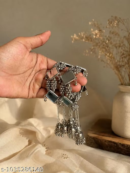 most beautifull Oxidised Silver Bracelet for Women & Girls | Mirror Ghungroo Kada | Adjustable Hand Bracelet